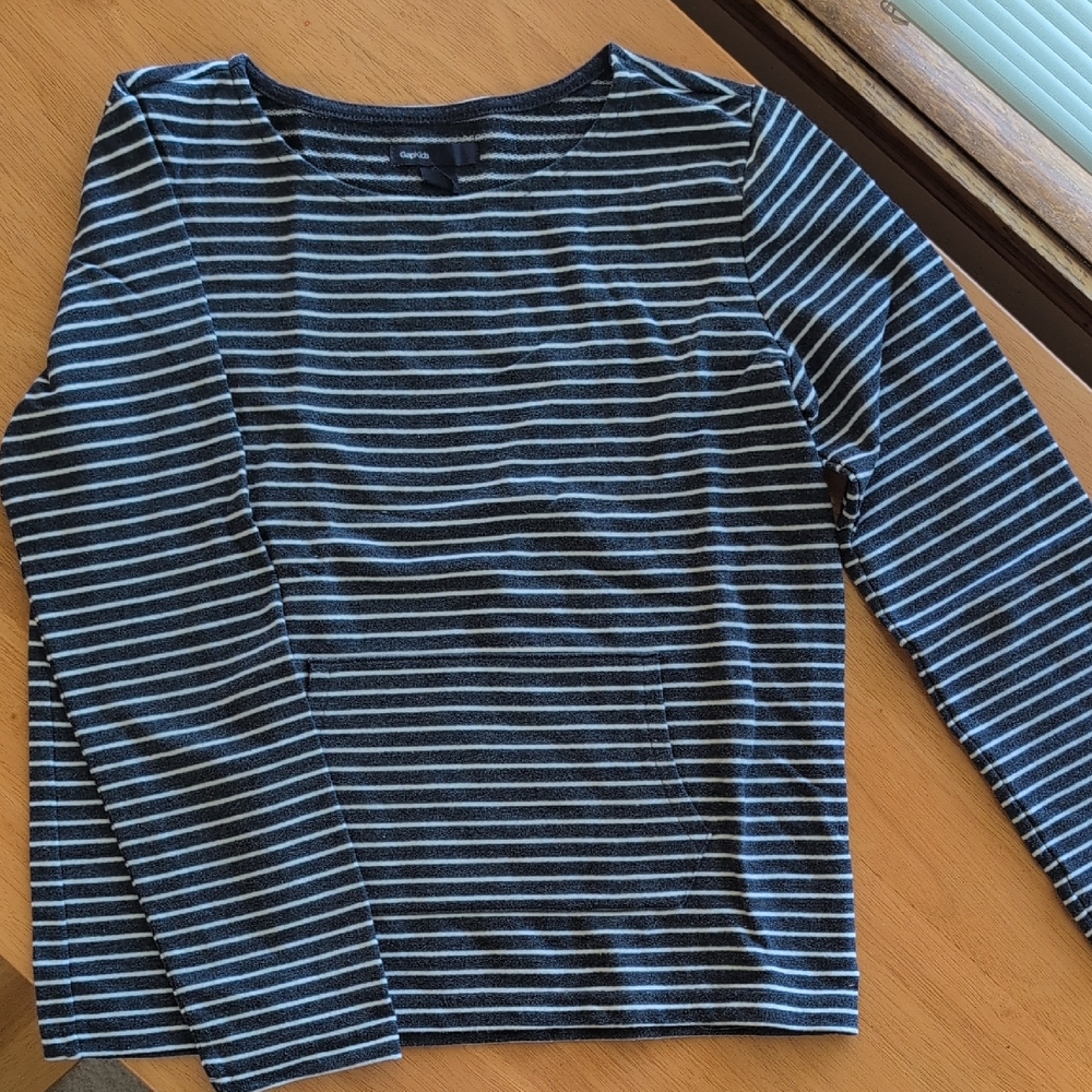 GAP Navy and White Striped Long Sleeve Shirt